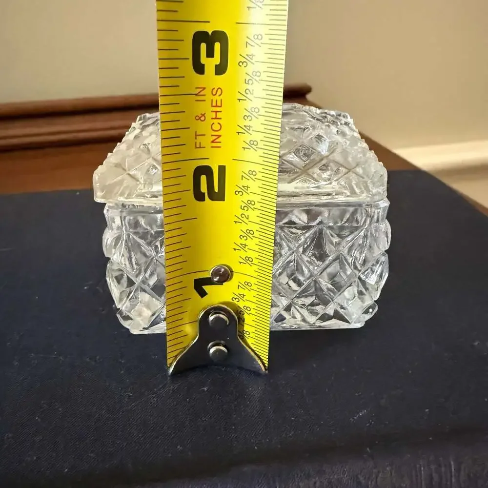 Vintage Cut Crystal Jewelry Trinket Box with Diamond Pattern